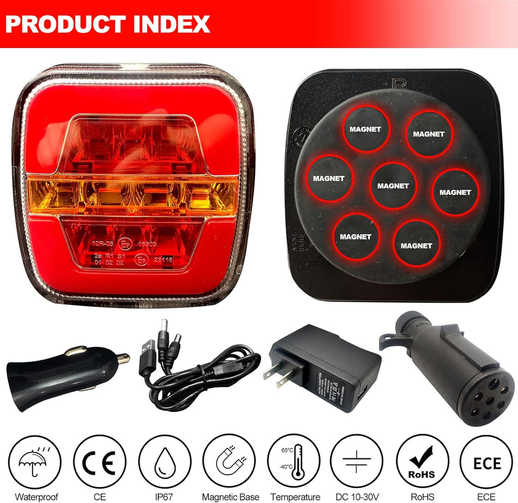 Wireless Magnetic Rechargeable Waterproof LED Trailer Lights A86655