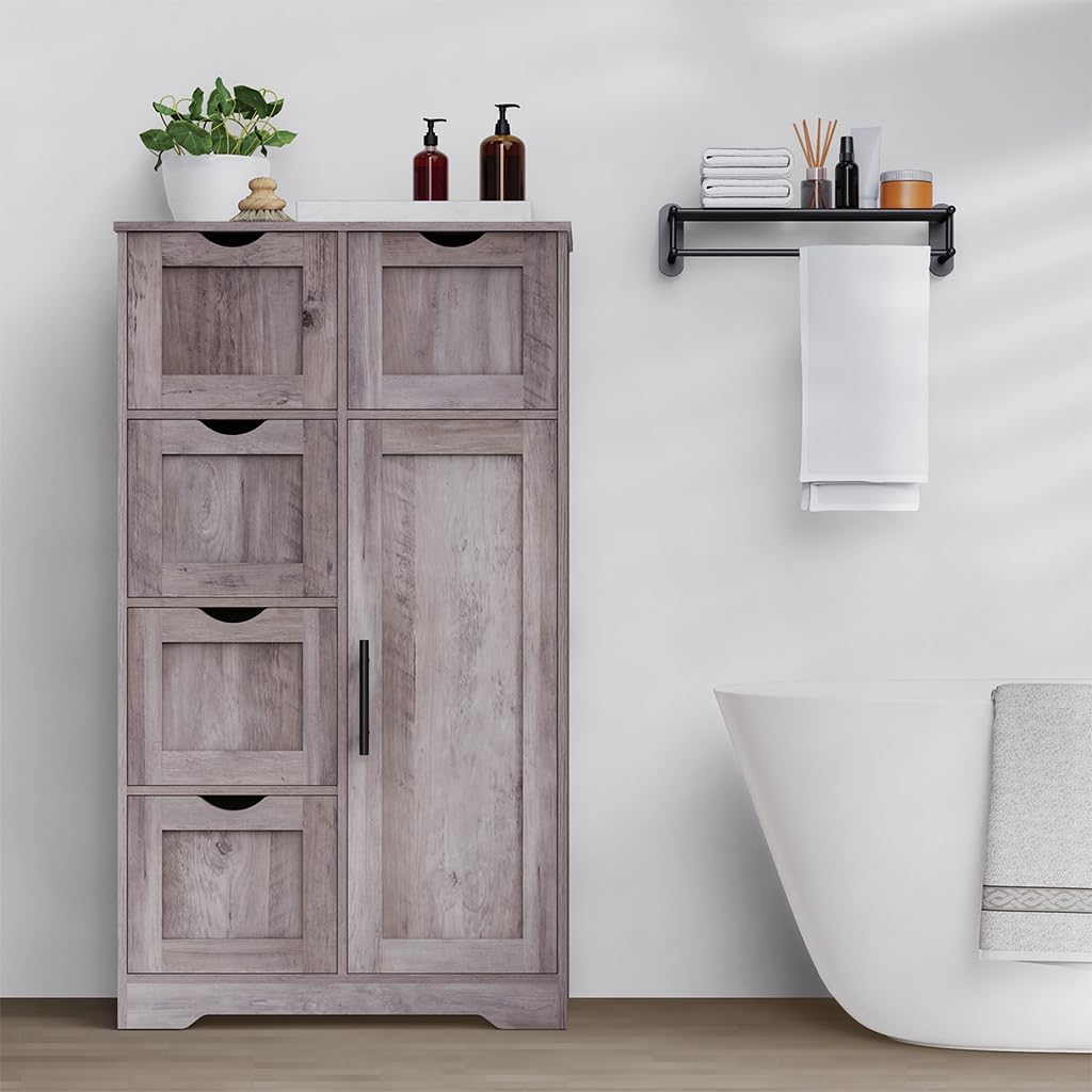 Wooden 4 Drawer Floor Storage Cabinet with Adjustable Shelves T885562