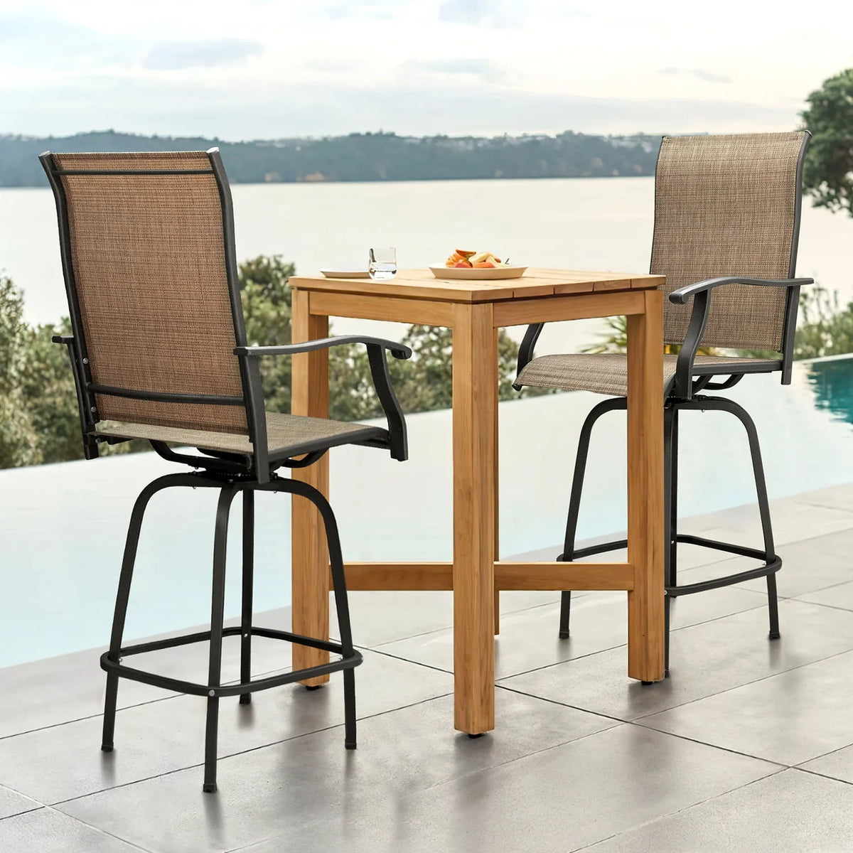 Tan Metal Bistro Chair and Table Set of Three Y349