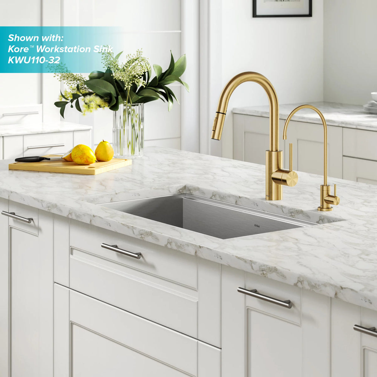 Pull-Down Kitchen Faucet and Water Filter Faucet Combo in Brushed Brass T840