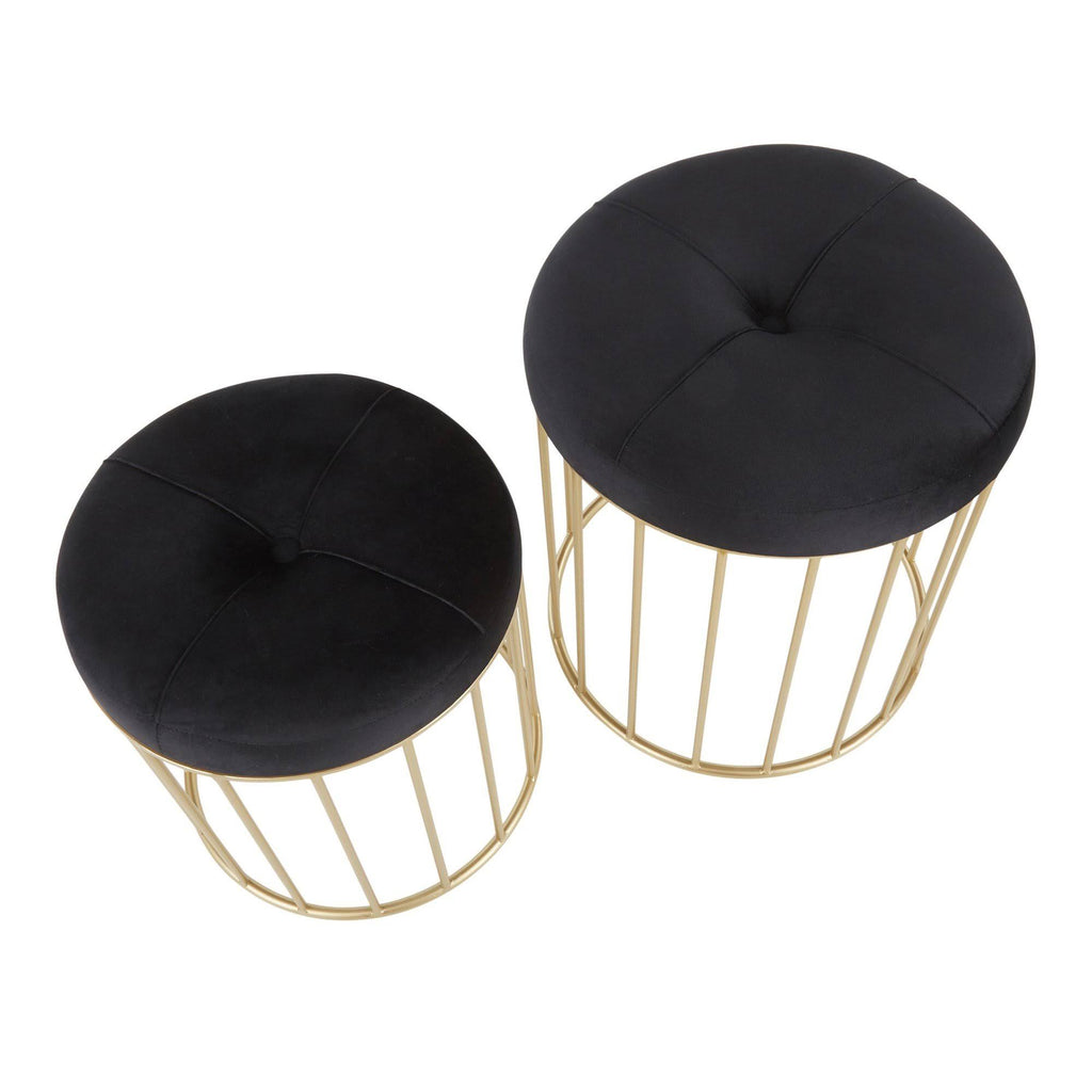 Black Velvet Gold Metal Nesting Ottoman Set Q5484