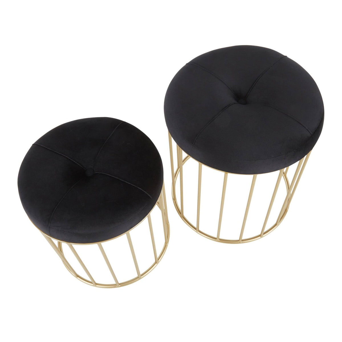 Black Velvet Gold Metal Nesting Ottoman Set Q5484