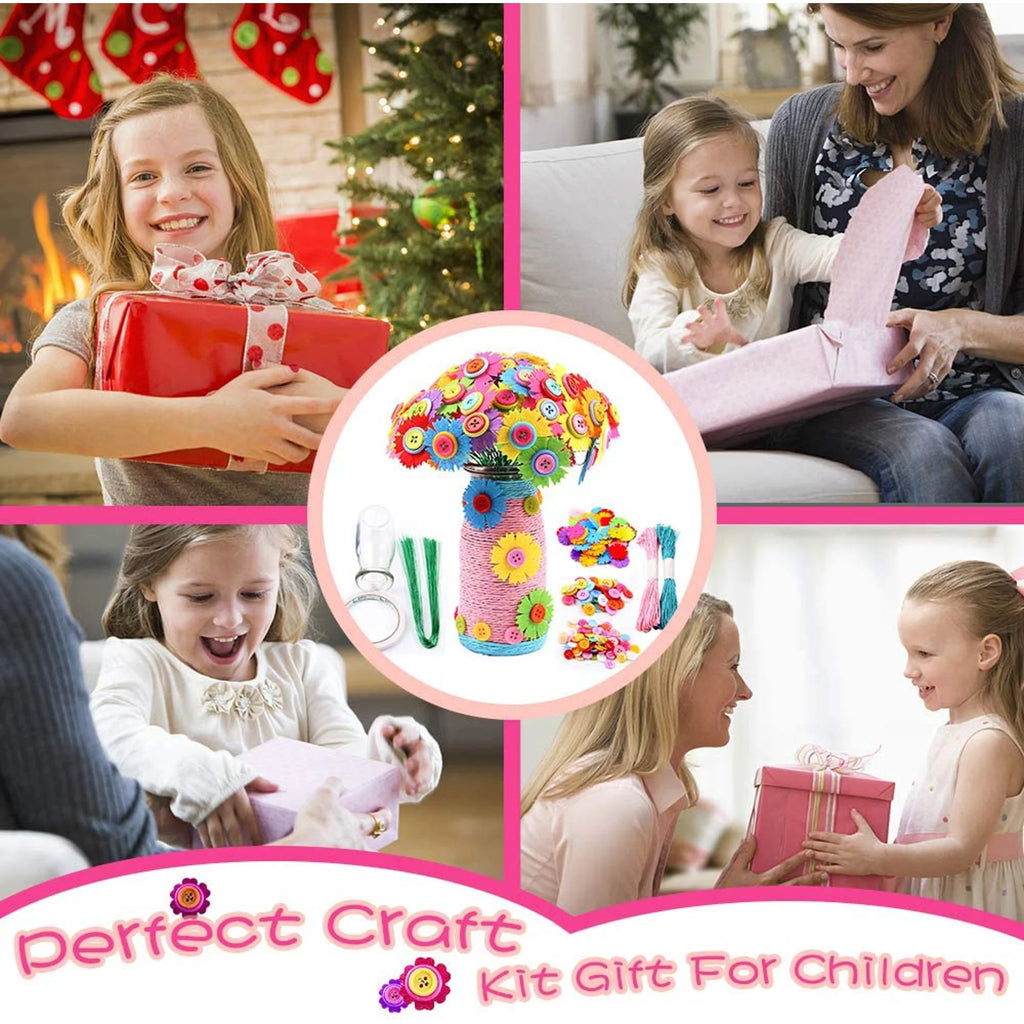 Flower Craft Kit for Kids with Buttons and Felt Vase Arts Toy H2375