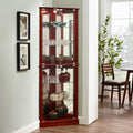 72" Tall Corner Cabinet with LED Light, Glass Doors, Adjustable Shelves, Mirrored Back Panel, Curved Wood J745852