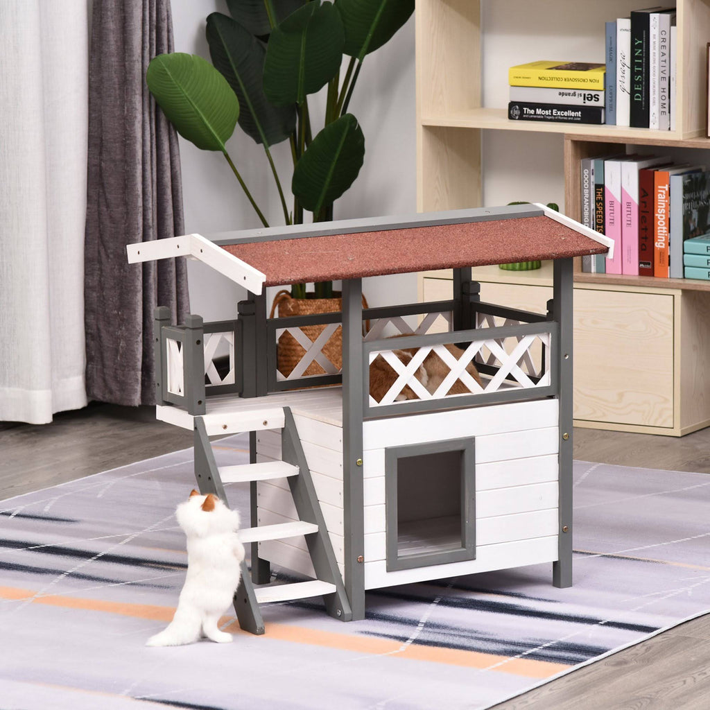 3-Story Wooden Cat House with Balcony V7523