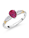 925 Silver 10K Yellow Gold Pear Shape Red Created Ruby White Moissanite White Lab Grown Diamond Engagement Ring W8112