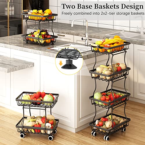 4 Tier Slim Metal Wire Fruit Basket on Wheels Z76617