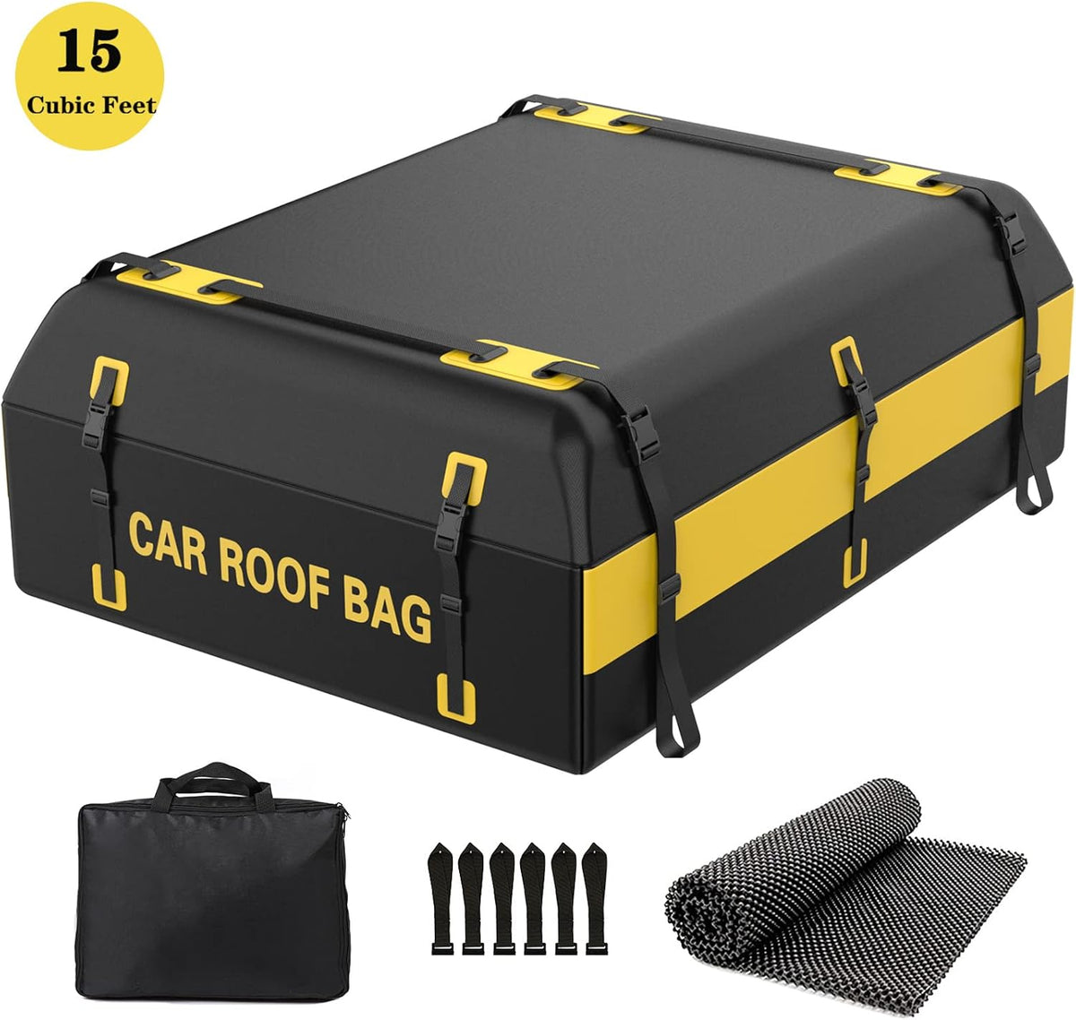 15 Cubic Feet Waterproof Rooftop Cargo Carrier with Anti-Slip Mat B9547