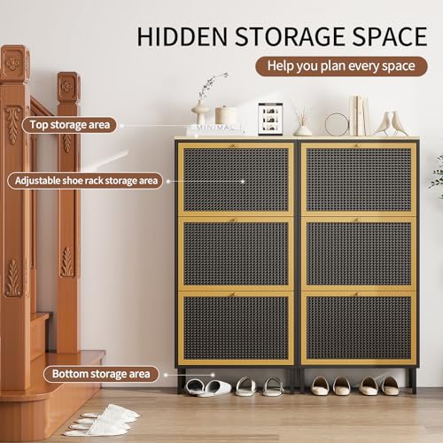 Natural Rattan Shoe Cabinet with 3 Flip Drawers G779417