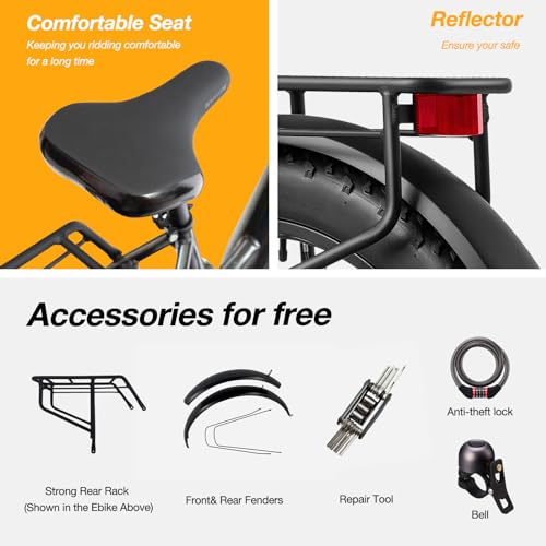 26" Fat Tire Electric Bike with 750W Brushless Motor 48V 15AH Removable Battery R5922