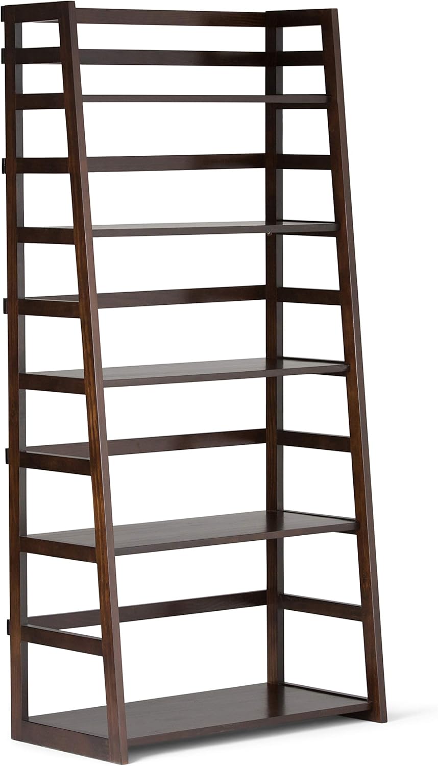 Black 5 Shelf Solid Wood Ladder Bookcase B3878