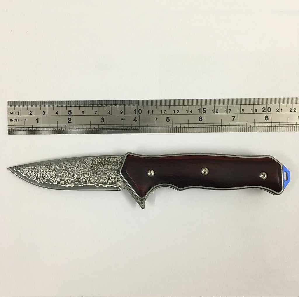Damascus Folding Pocket Knives with Liner Lock, Cocobolo Wood Handle, Pack of 2 X1948