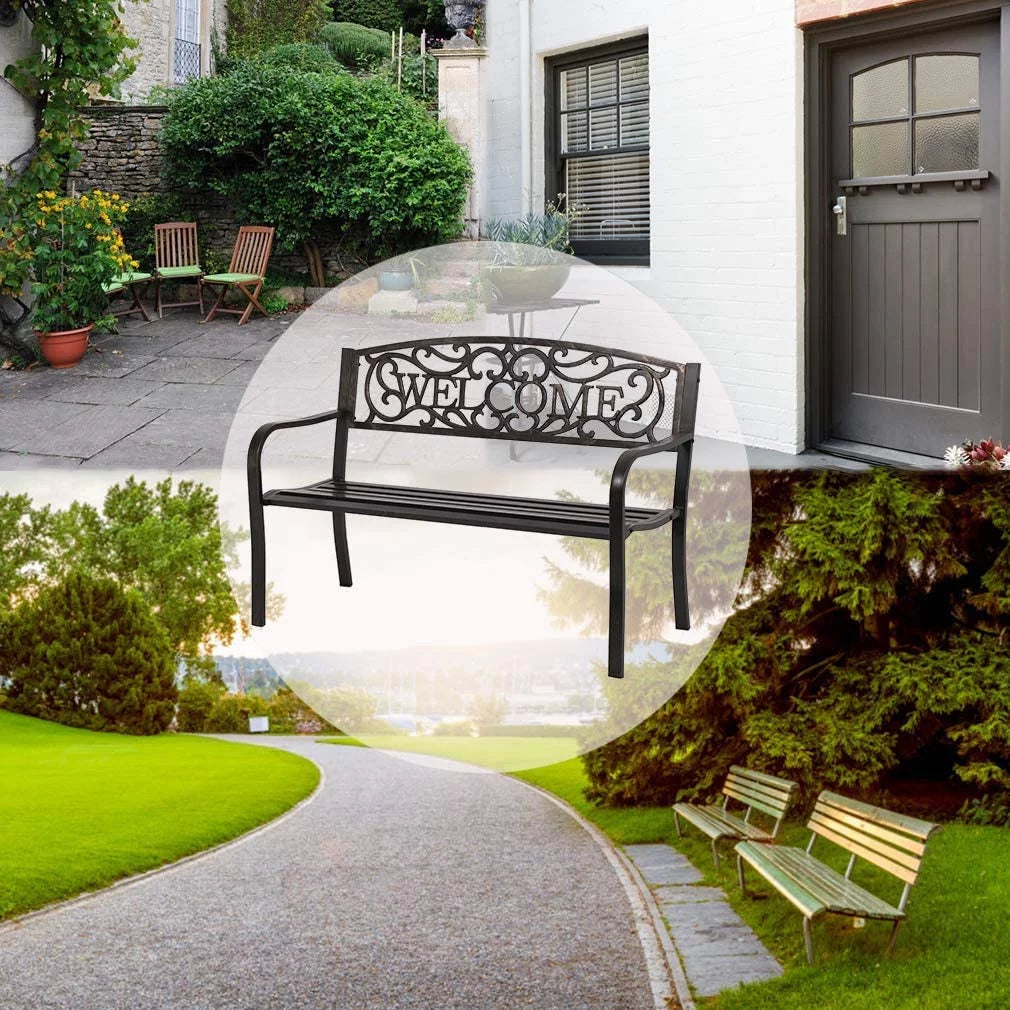 50" Metal Patio Garden Bench with Armrests V668165