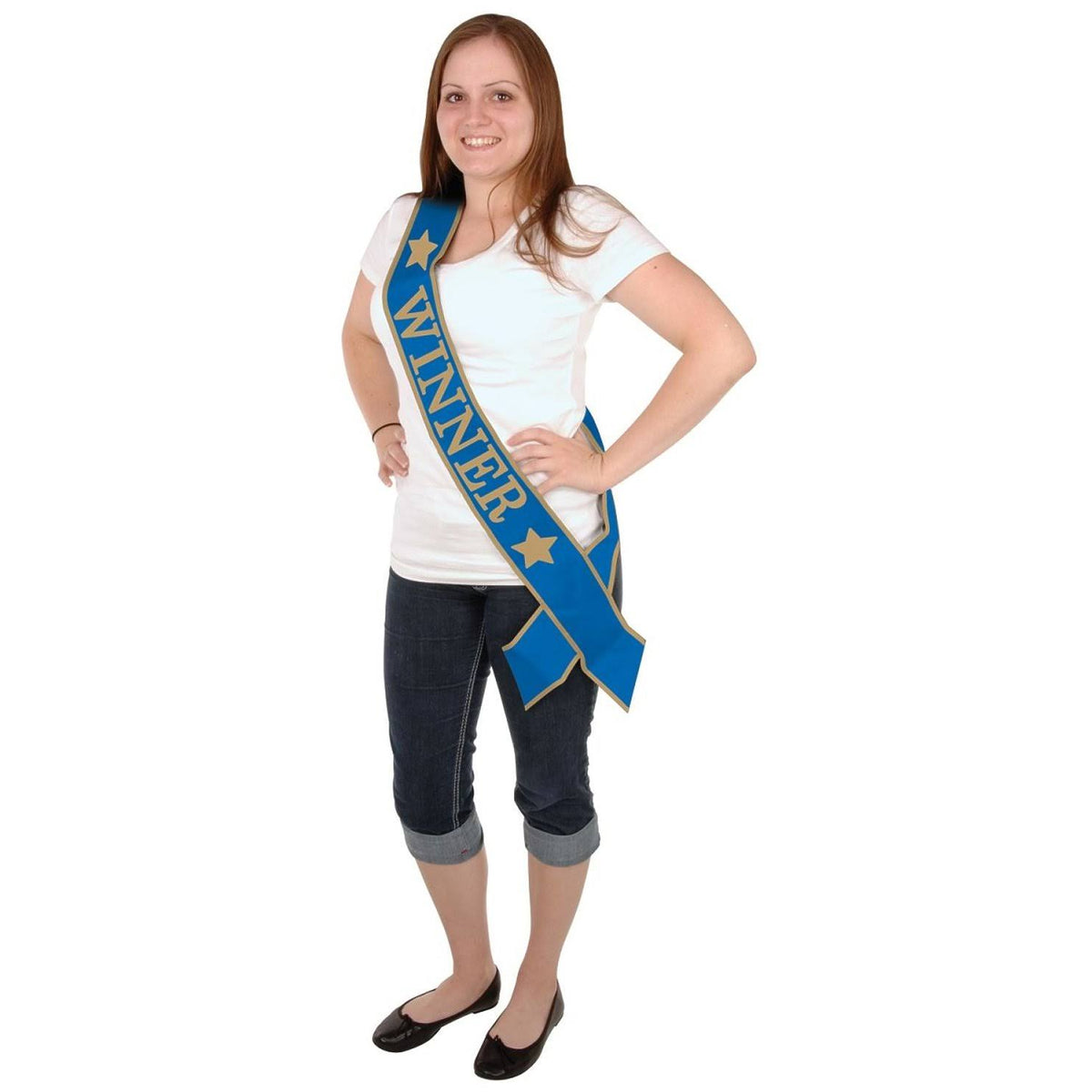 6 Pc Blue and Gold Satin Sash C435