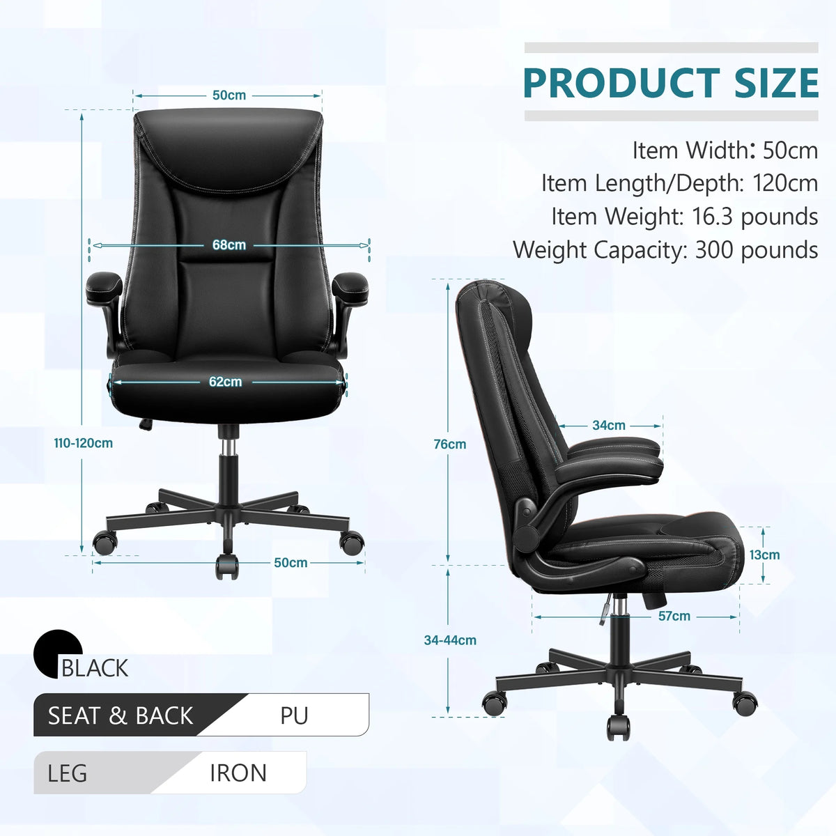 Black Ergonomic Leather Office Chair with Lumbar Support F637