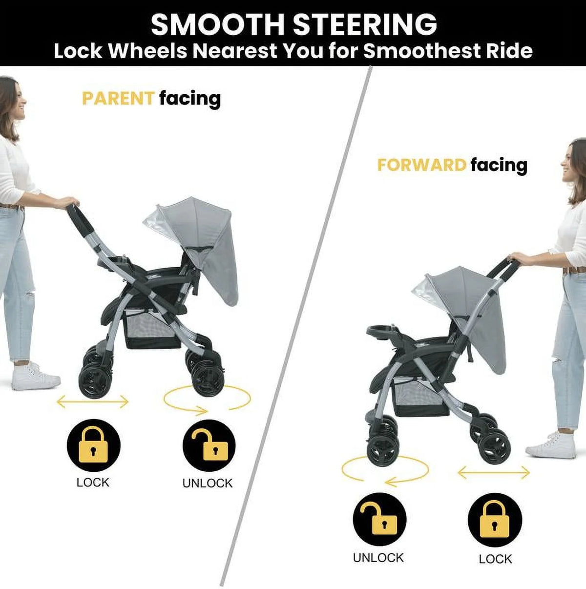 Grey Tweed Reversible Handle Stroller I149957