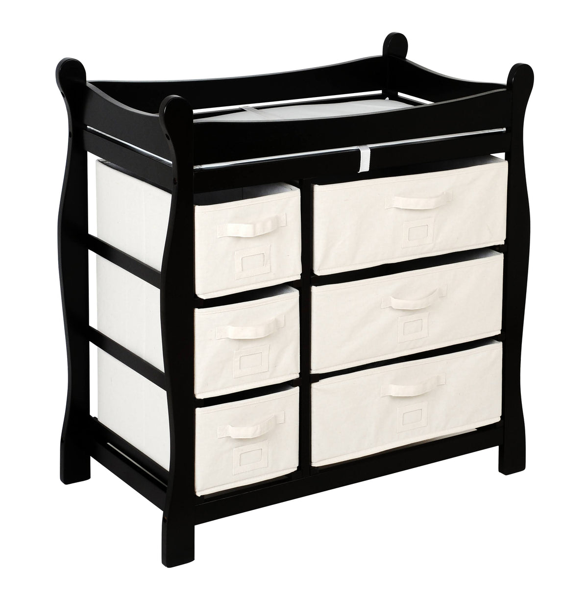 Black Sleigh Style Changing Table with Six Baskets K463