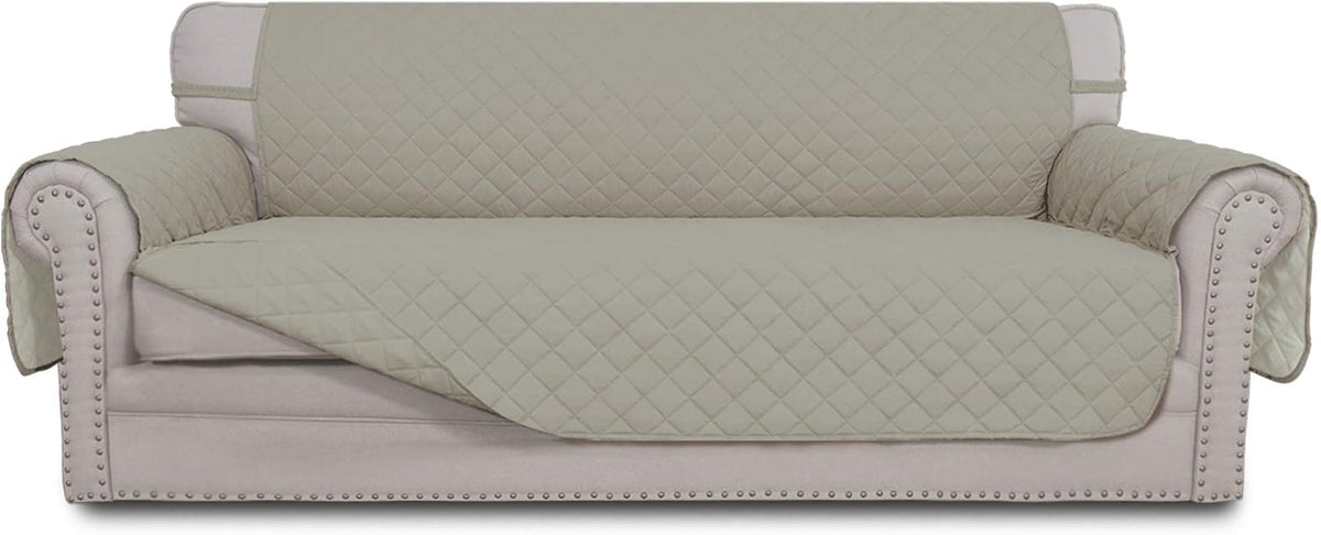 Light Gray Reversible Sofa Slipcover with Elastic Straps K5917