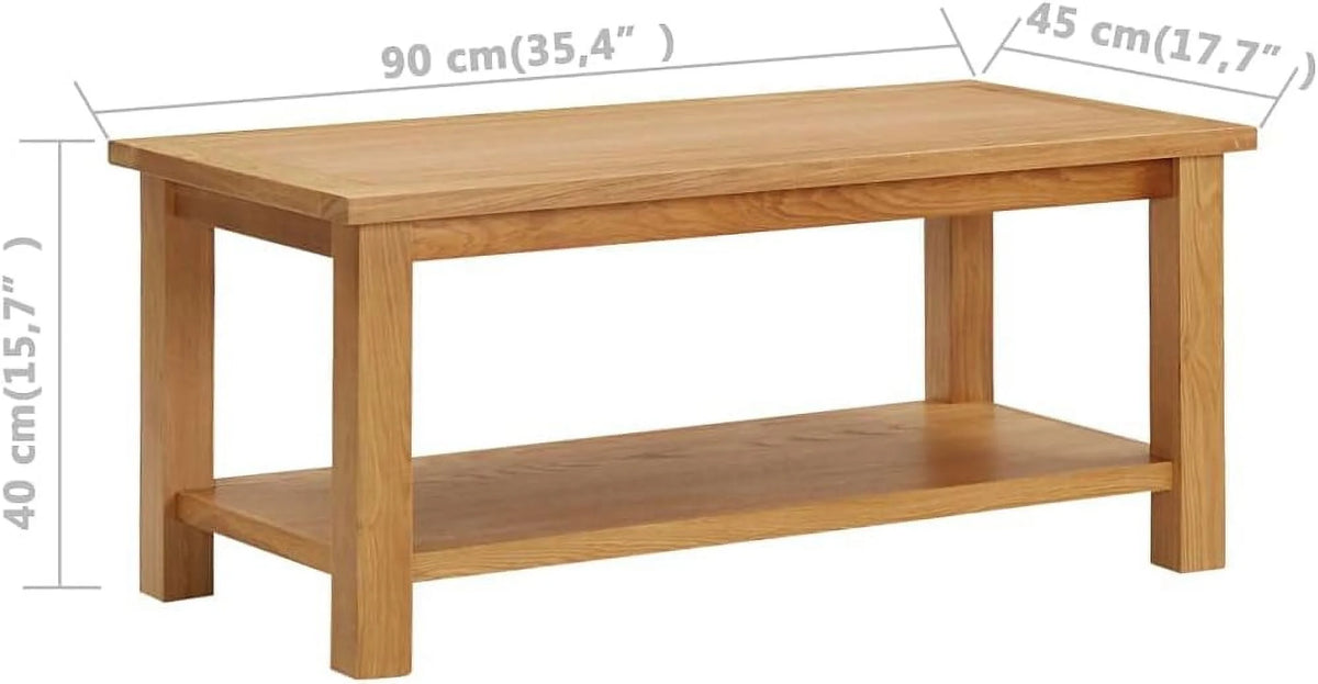 Solid Oak Wood Coffee Table Brown Dark Rectangular 35.4"x17.7"x15.7" H674