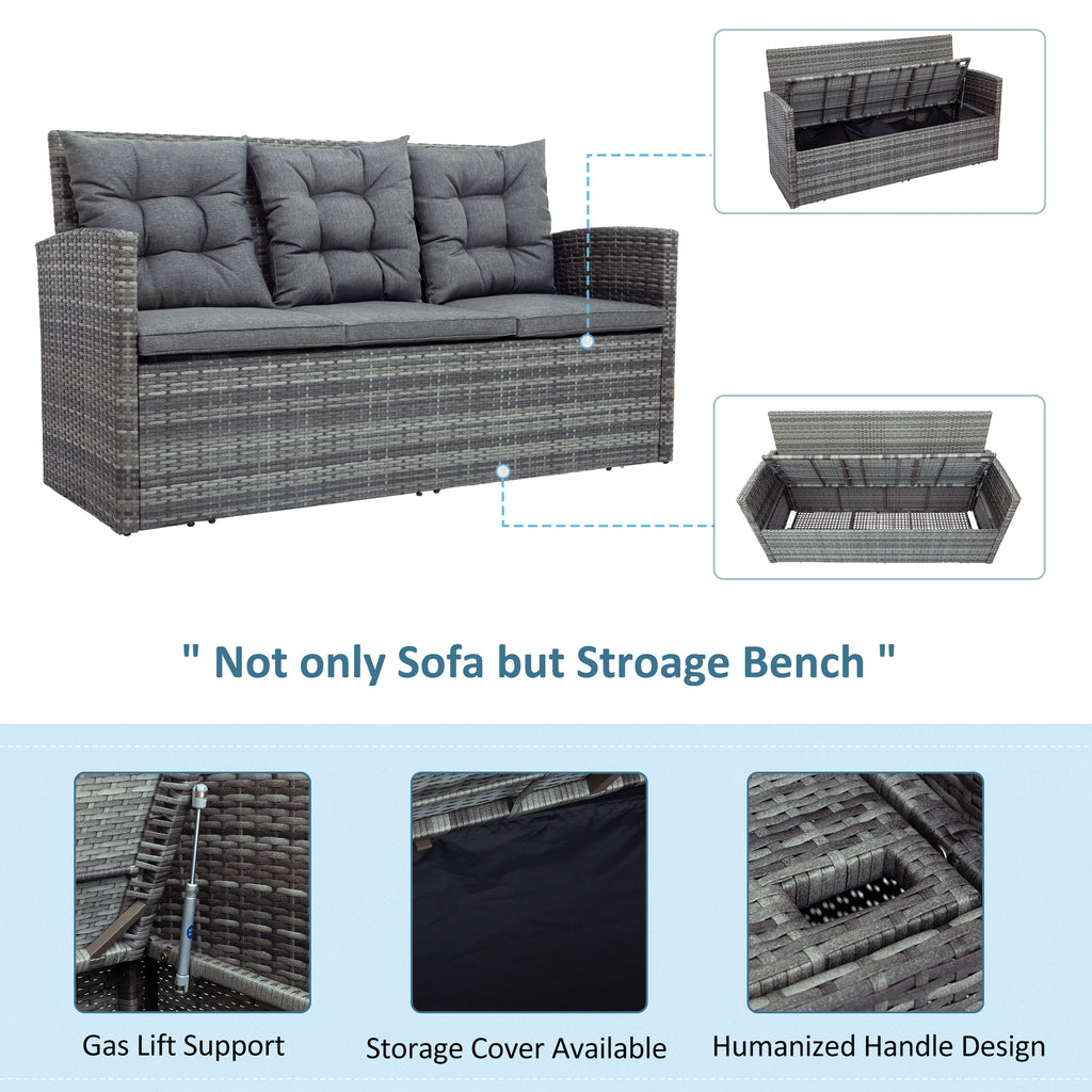 5-Piece Wicker PE Rattan Patio Sofa Set with Glass Coffee Table and Ottoman X86348