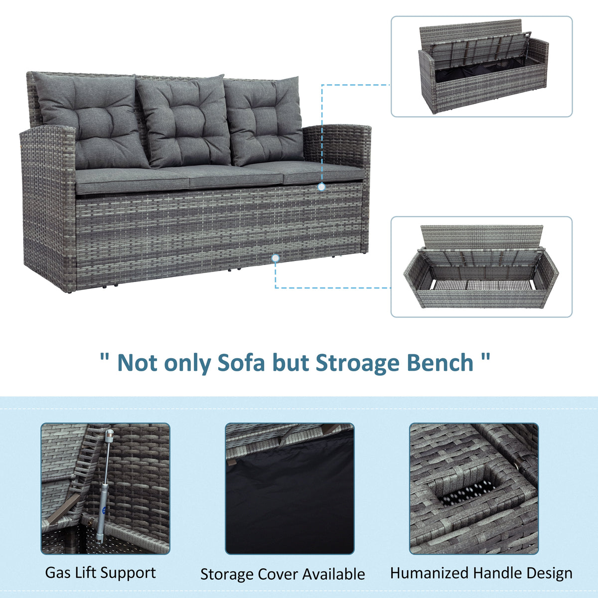 5-Piece Wicker PE Rattan Patio Sofa Set with Glass Coffee Table and Ottoman X86348