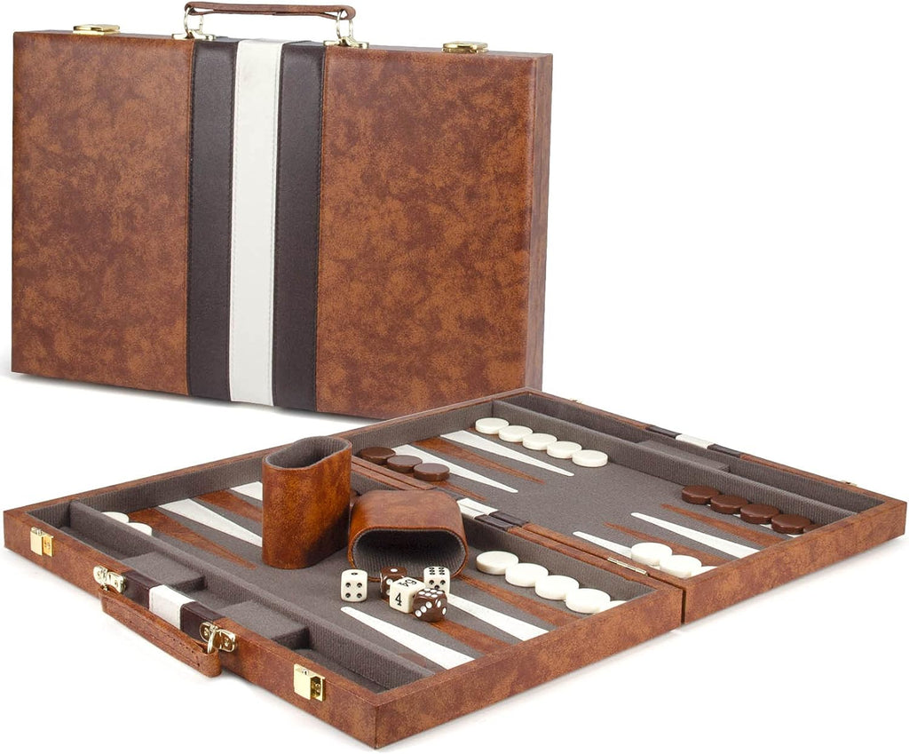 15 Inches Classic Backgammon Set with Leather Case F308523
