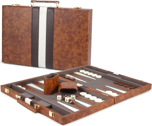 15 Inches Classic Backgammon Set with Leather Case F308523