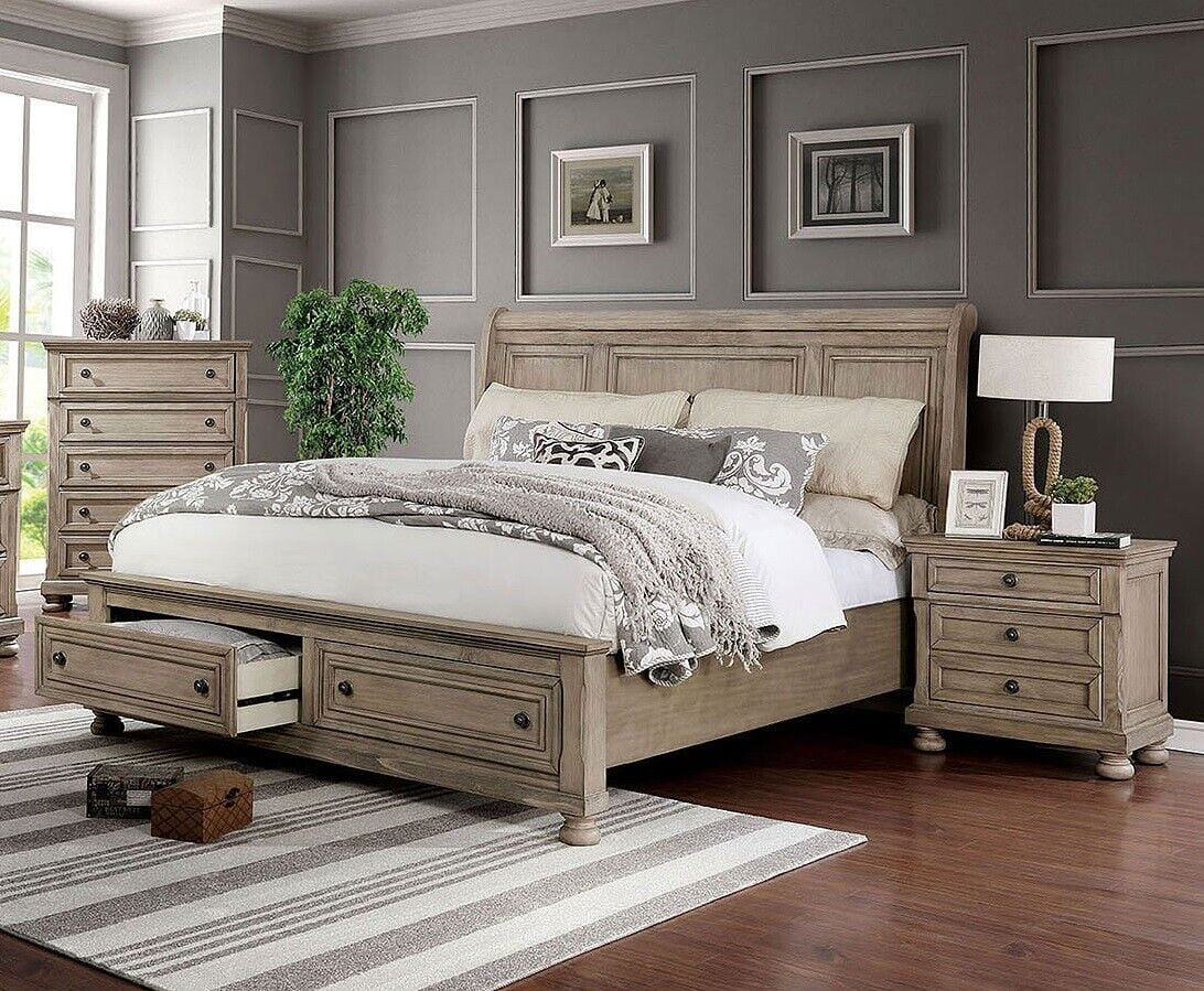 Gray 3pc Cal King Size Bedroom Set with Nightstands F9213