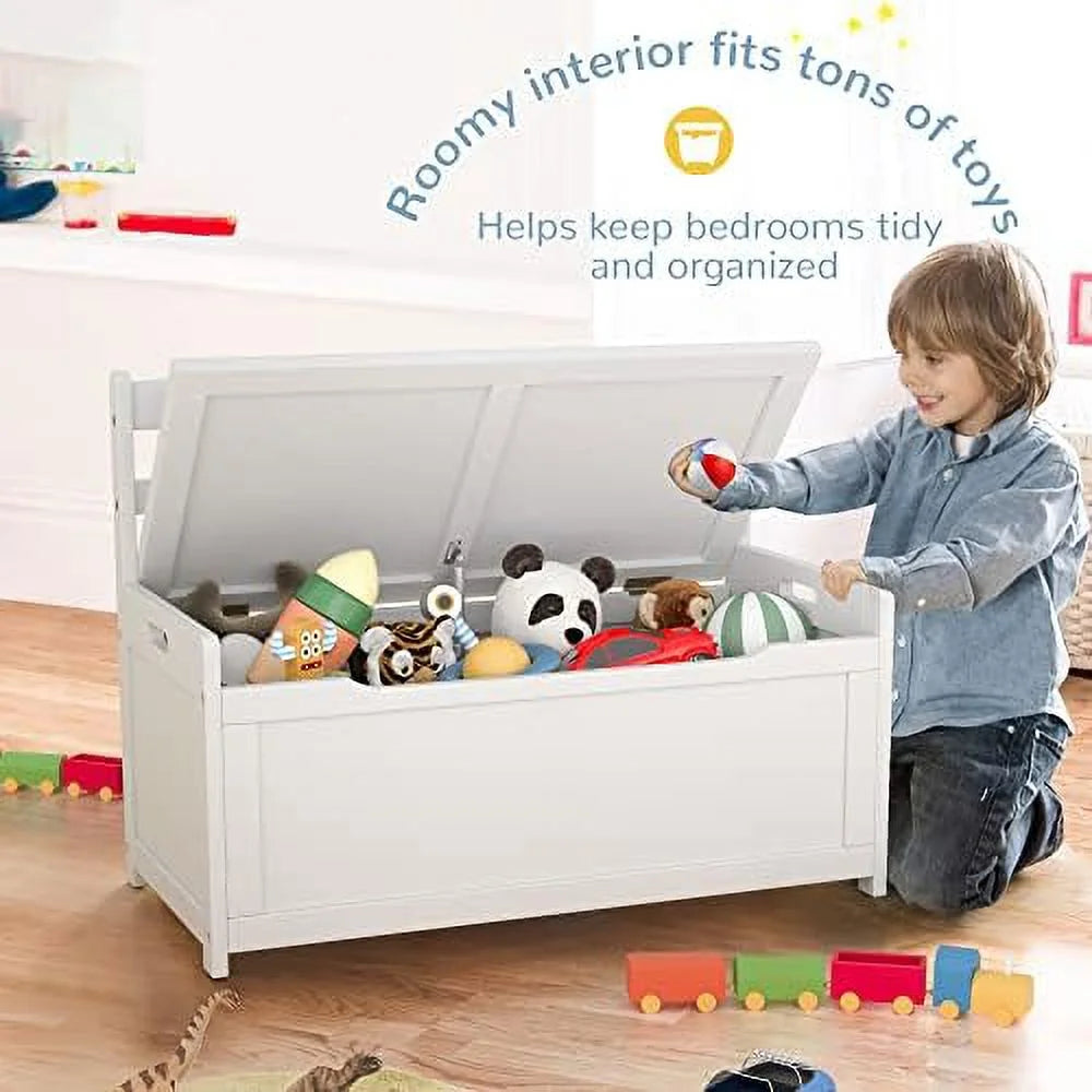White Rubber Wood Toy Box V325418