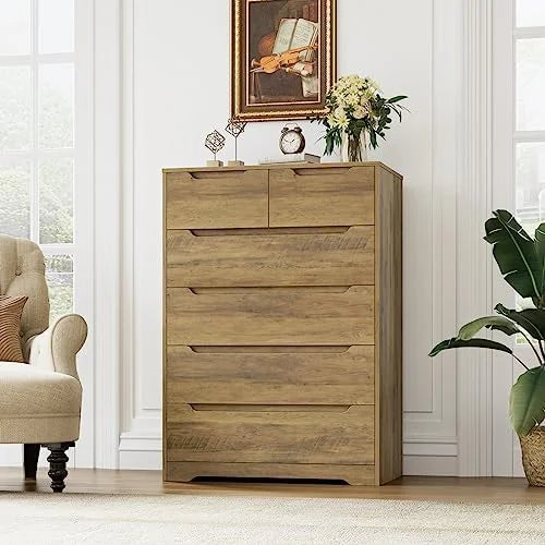 Modern 6 Drawer Wood Dresser with Cut-Out Handles H476