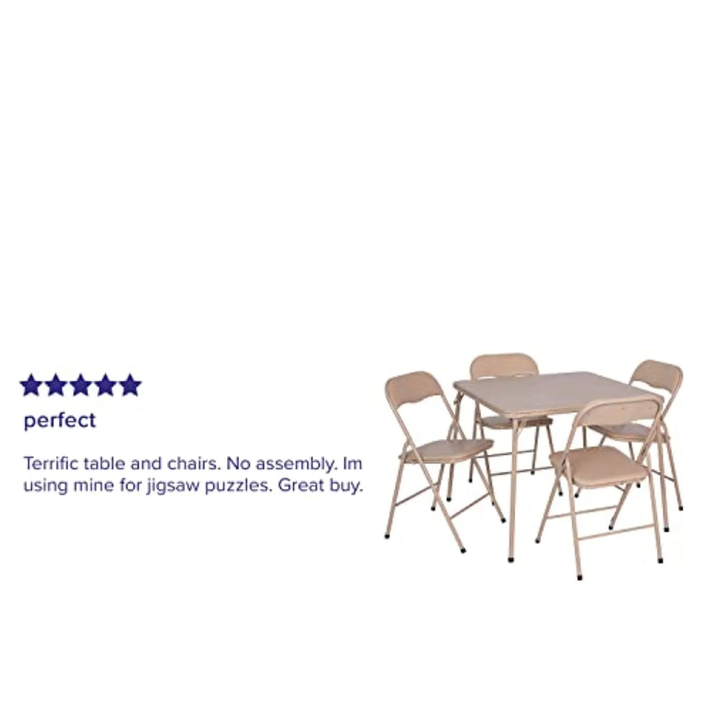Tan 5 Pcs Folding Game Table and Chair Set J7383