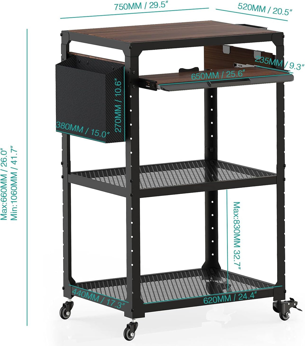 Metal Rolling Storage Cart with Adjustable Shelves E1345