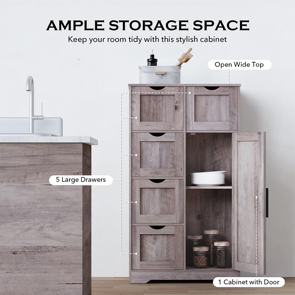 Wooden 4 Drawer Floor Storage Cabinet with Adjustable Shelves T885562