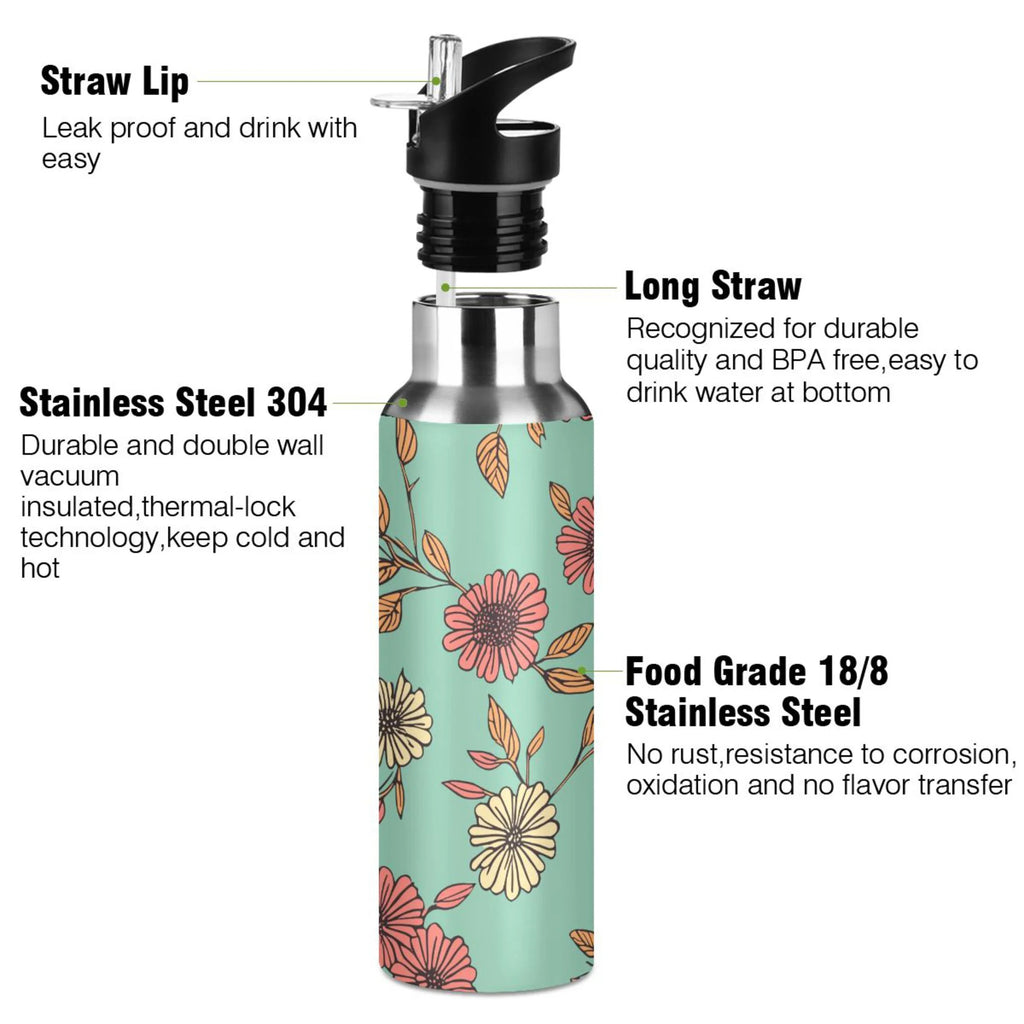 20 oz Insulated Stainless Steel Water Bottle with Straw Lid V668