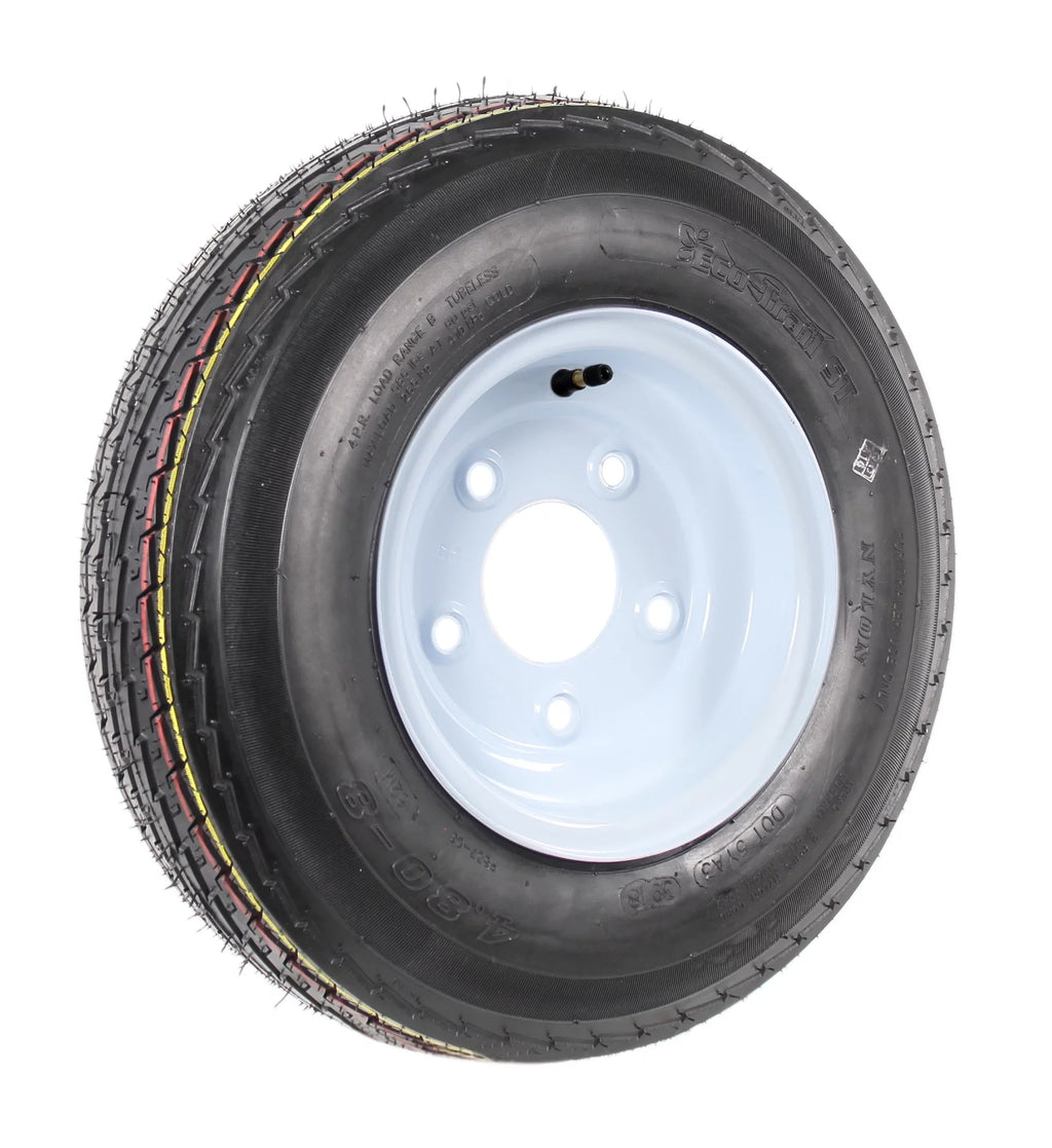 4.80-8 Trailer Tire On Rim White 5 Lug Wheel E367