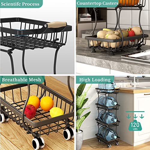 4 Tier Slim Metal Wire Fruit Basket on Wheels Z76617