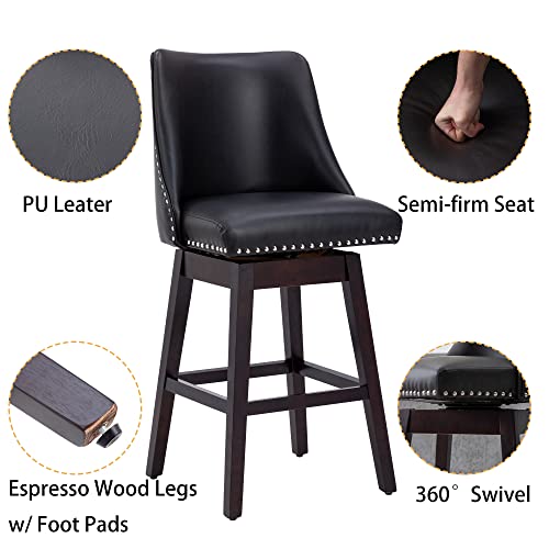 Grey Linen Swivel Bar Stools 27.5" with Back Wood Legs Z60802