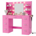 White Vanity Desk with Mirror, LED Lights, 7 Drawers and 6 Storage Shelves M659183