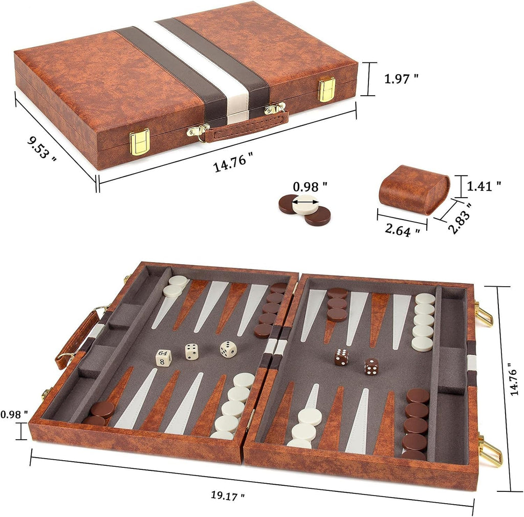 15 Inches Classic Backgammon Set with Leather Case F308523
