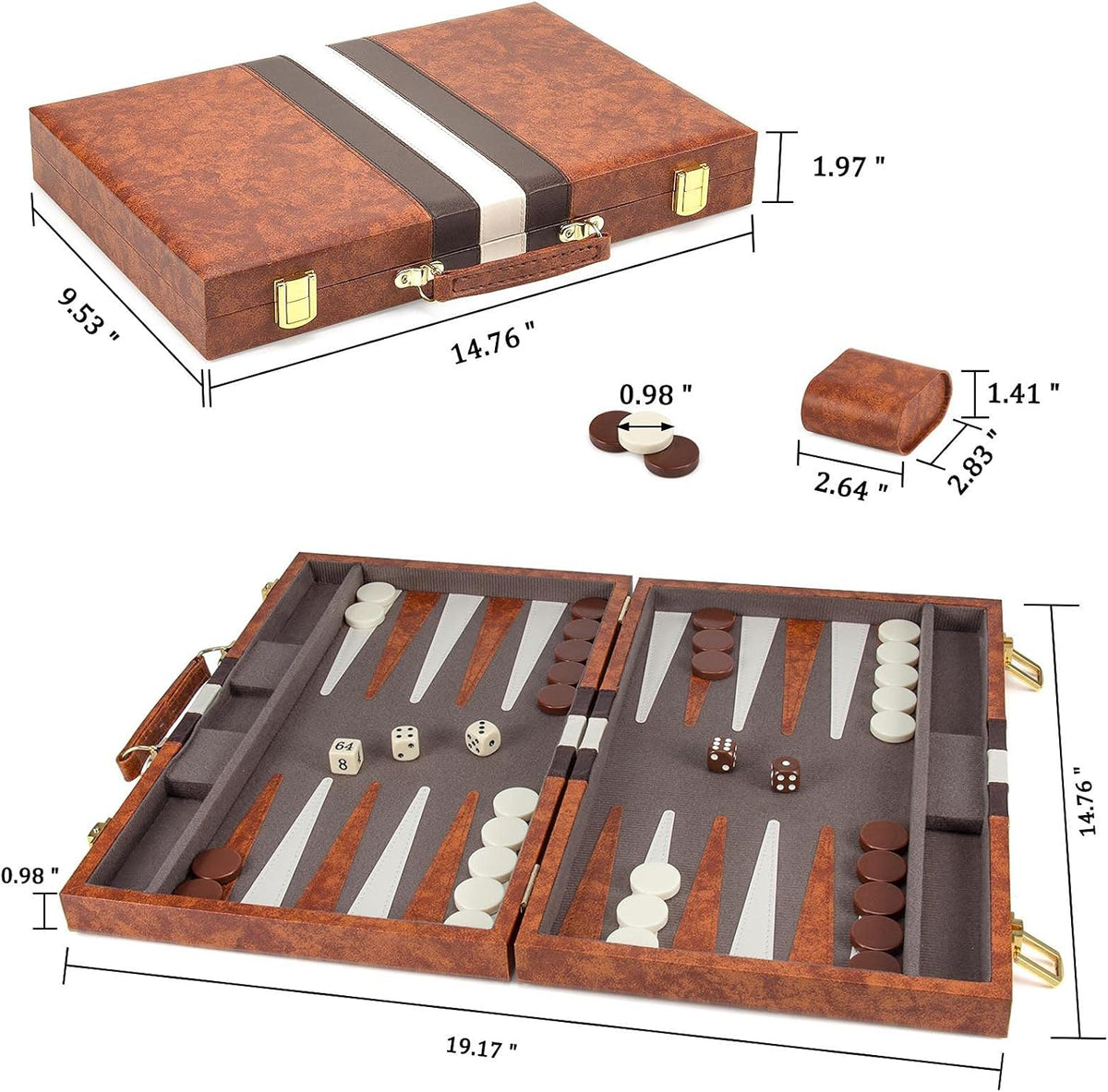 15 Inches Classic Backgammon Set with Leather Case F308523