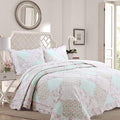 3-Piece Soft Pink Peach Green Cotton Reversible Queen Quilt Bedding Set J587746
