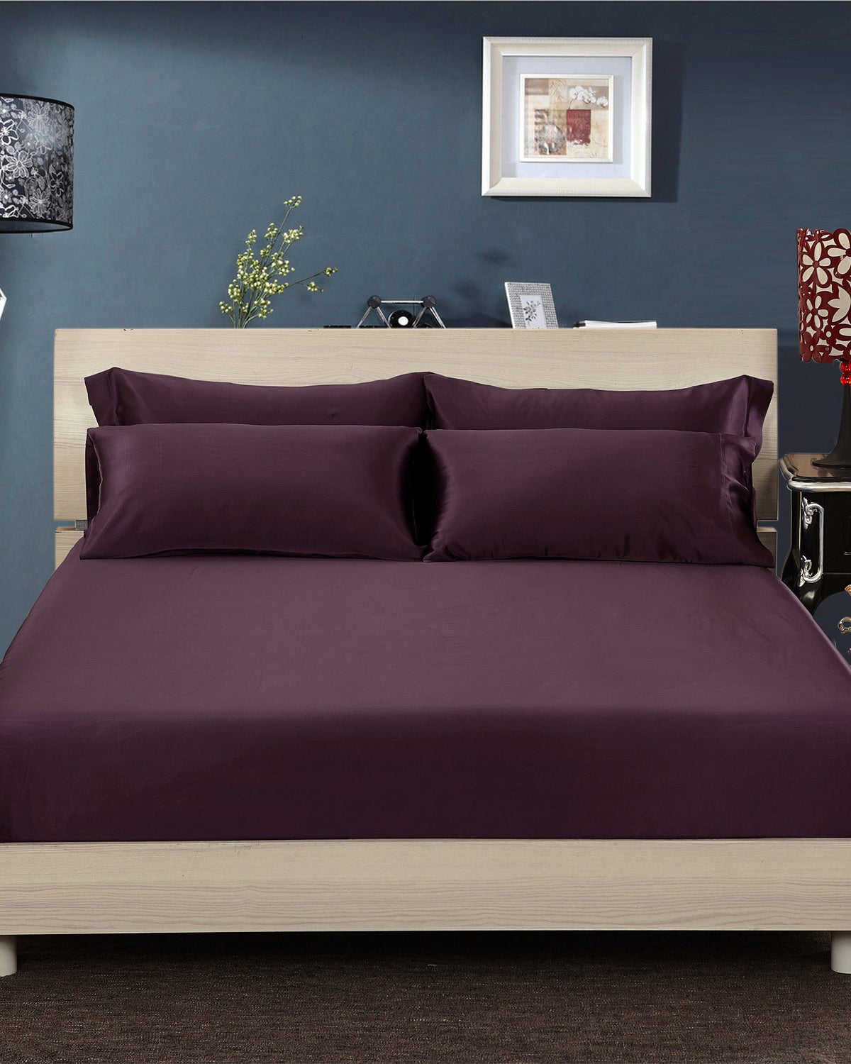 100% 19 Momme Silk Sheets Cal.King Deep Purple I717