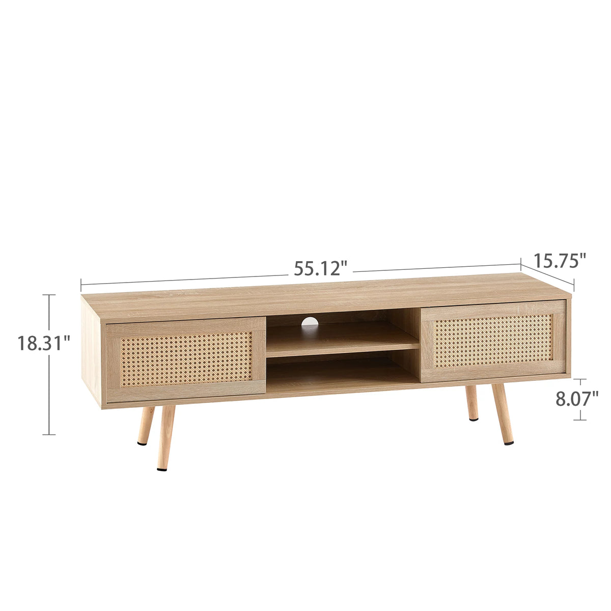 55.12" Rattan TV Cabinet with Sliding Doors and Adjustable Shelf Y975