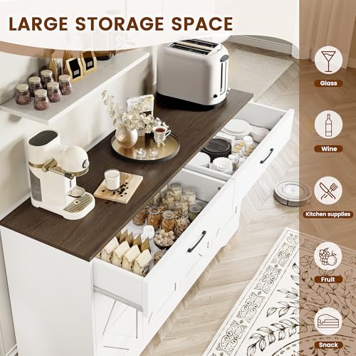 White 55" Wood Sideboard Buffet Cabinet with Drawers and Doors Y850291