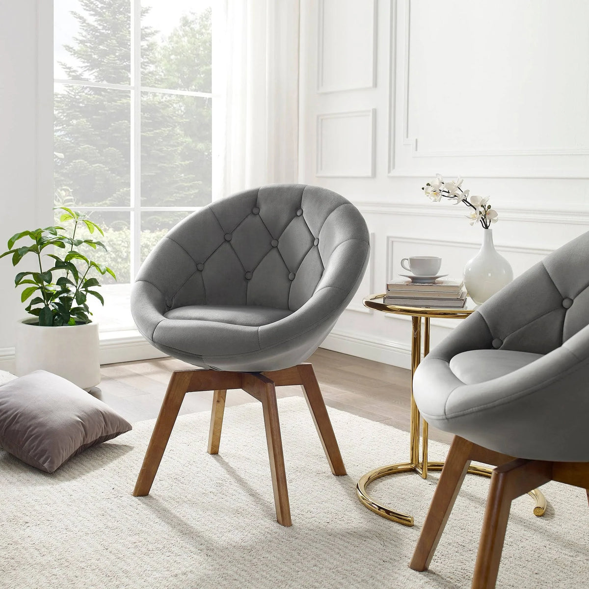 Velvet Tufted Round Swivel Accent Chair O6925