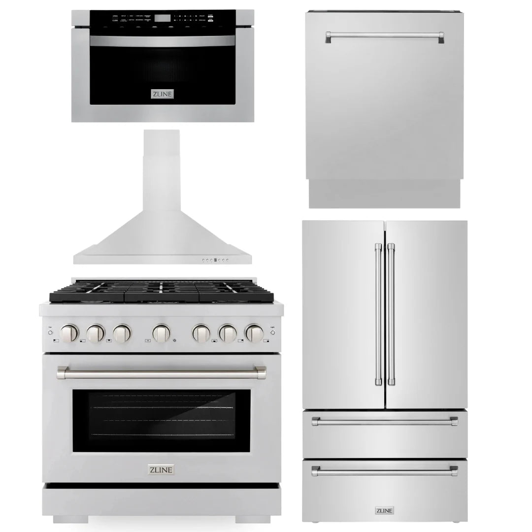 36 in. Gas Range, Range Hood, Microwave Drawer, Dishwasher, Refrigerator J203801