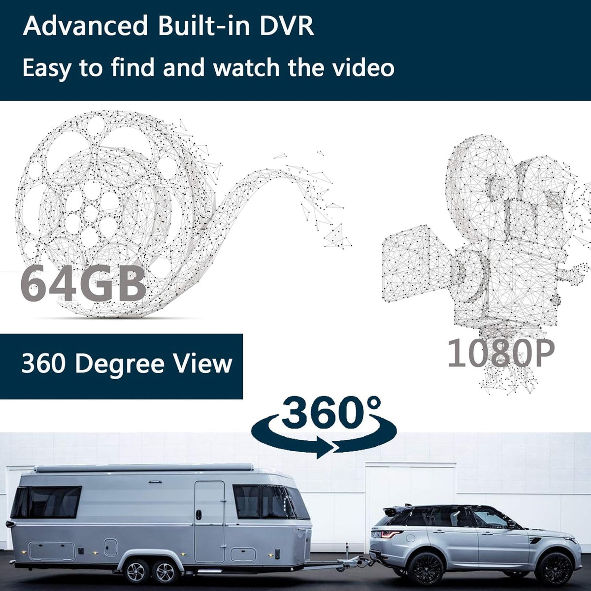 128GB 10.1 Audio Monitor Backup Camera Built-in DVR Dash Cam 1080P HD 4 Split Screen IP69 Waterproof L14451