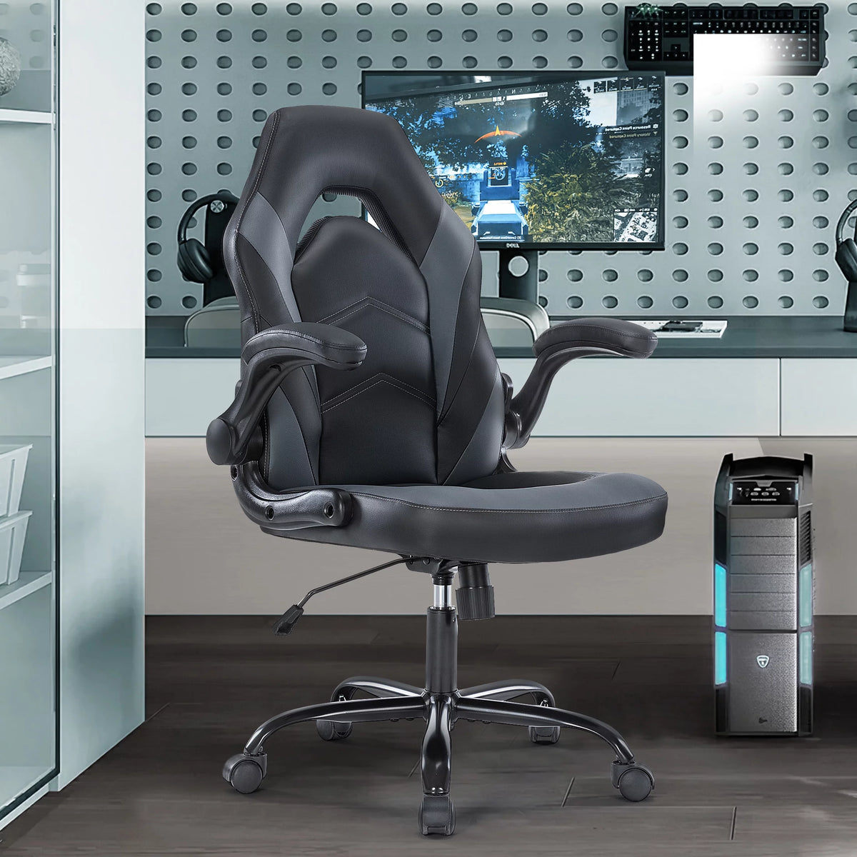 Black and White Ergonomic Office Chair with Lumbar Support F9997