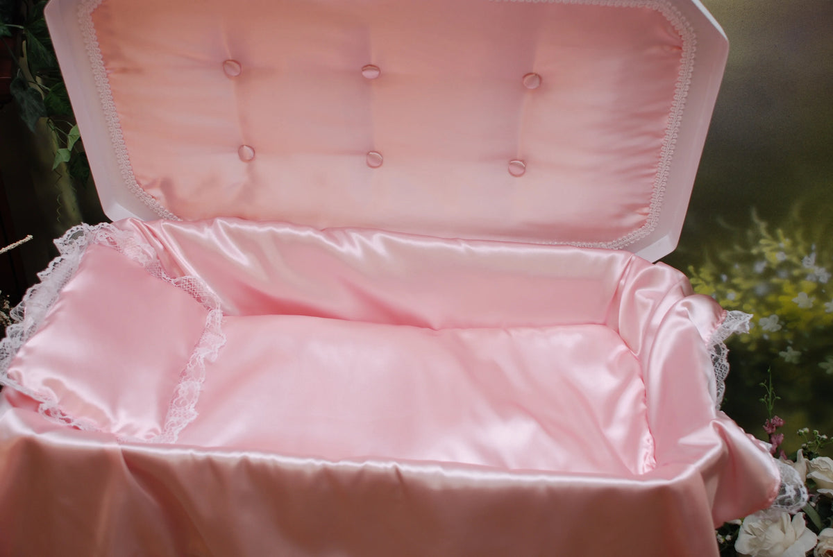 White/Pink Medium Pet Casket P418