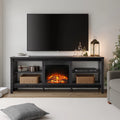 Black 70 inch Wood Fireplace TV Stand with 4 Storage J830927